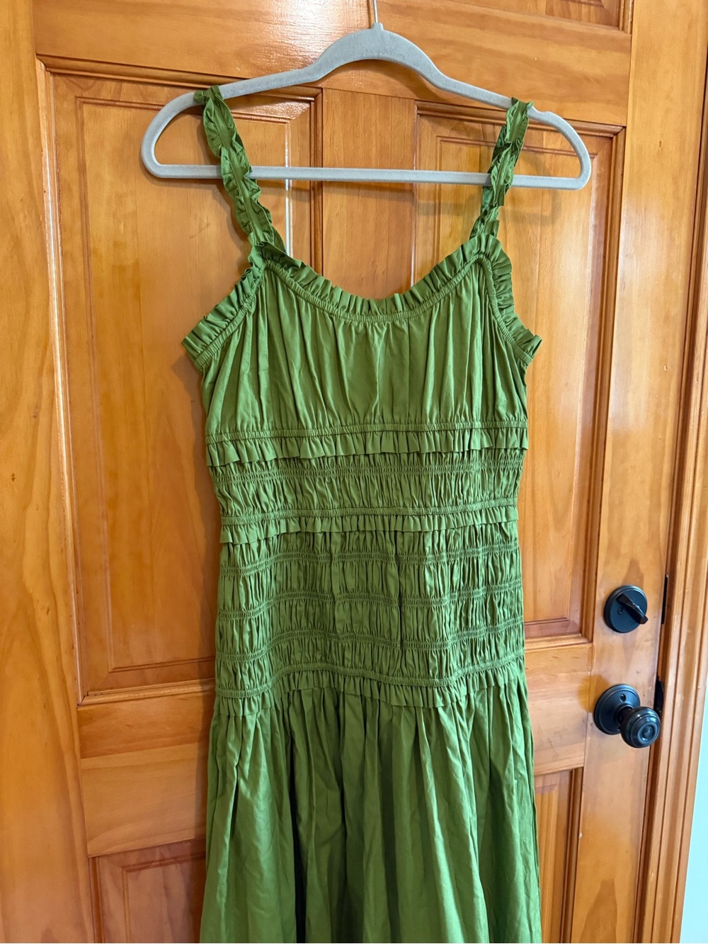 Caroline Constas Cotton drop waist scrunch smocked maxi dress green NEW - Picture 3 of 11